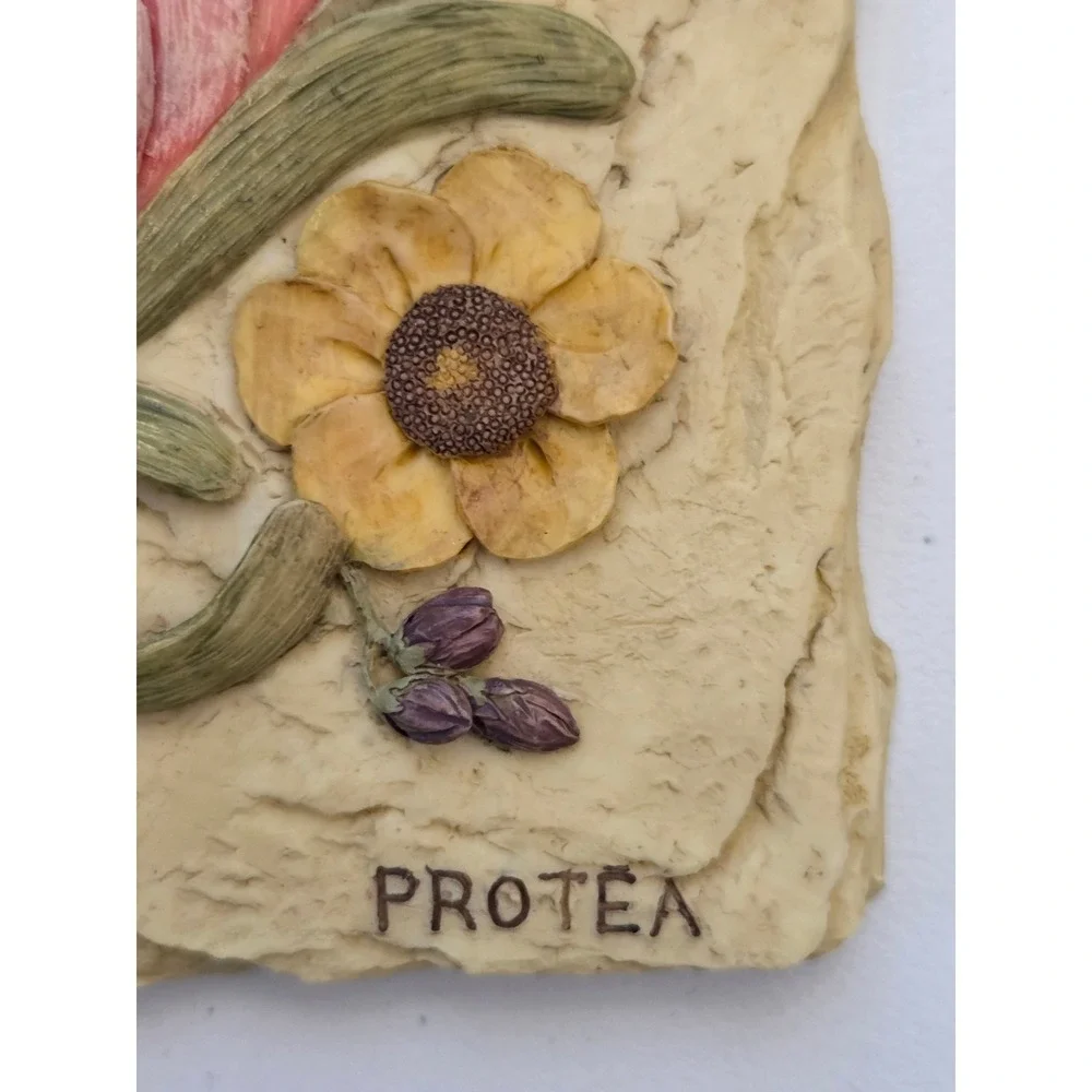 Two Vintage Cheri‎ Blum 3D Floral Tiles Wall Plaques Resin Protea Ginger